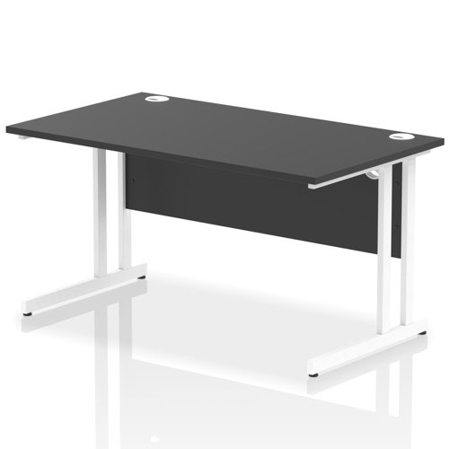 Impulse 1400 x 800mm Straight Office Desk Black Top White Cantilever Leg