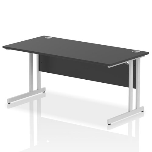Impulse 1600 x 800mm Straight Office Desk Black Top Silver Cantilever Leg