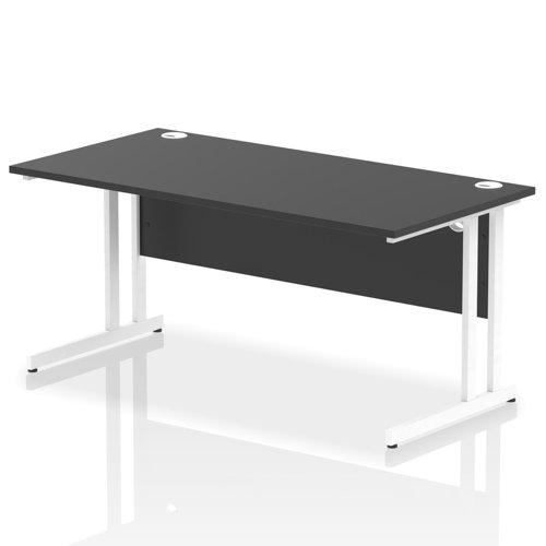 Impulse 1600 x 800mm Straight Office Desk Black Top White Cantilever Leg