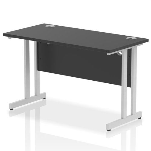 Impulse 1200 x 600mm Straight Office Desk Black Top Silver Cantilever Leg