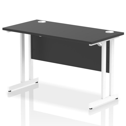 Impulse 1200 x 600mm Straight Office Desk Black Top White Cantilever Leg