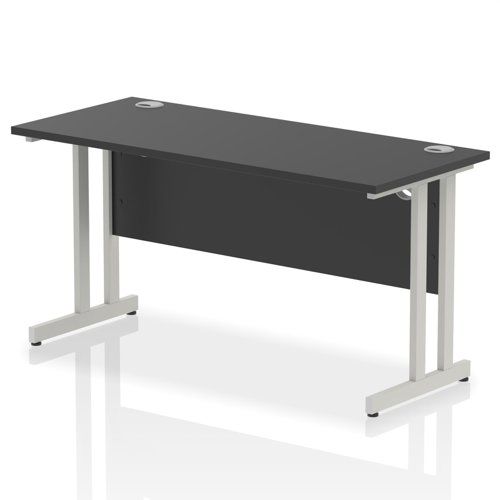 Impulse 1400 x 600mm Straight Office Desk Black Top Silver Cantilever Leg