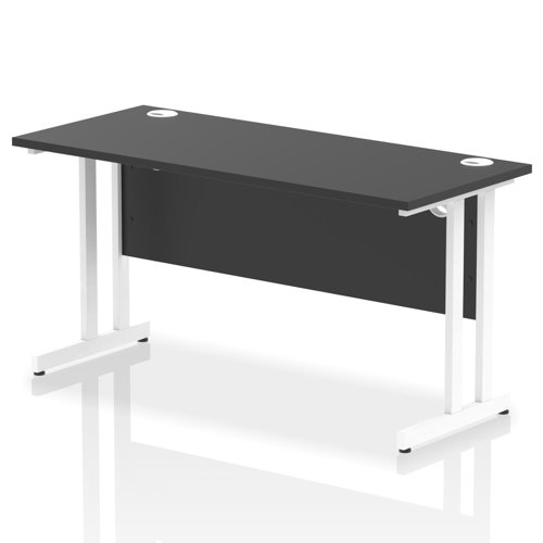 Impulse 1400 x 600mm Straight Office Desk Black Top White Cantilever Leg