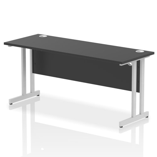 Impulse 1600 x 600mm Straight Office Desk Black Top Silver Cantilever Leg