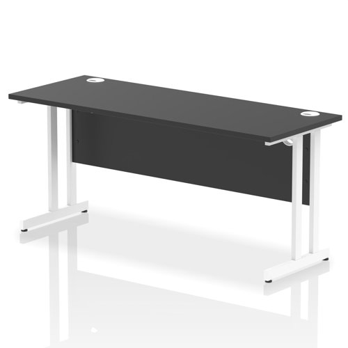 Impulse 1600 x 600mm Straight Office Desk Black Top White Cantilever Leg