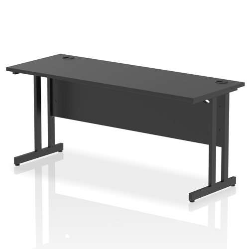 Impulse 1600 x 600mm Straight Office Desk Black Top Black Cantilever Leg