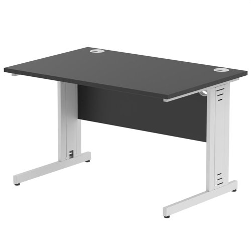 Impulse 1200 x 800mm Straight Office Desk Black Top Silver Cable Managed Leg