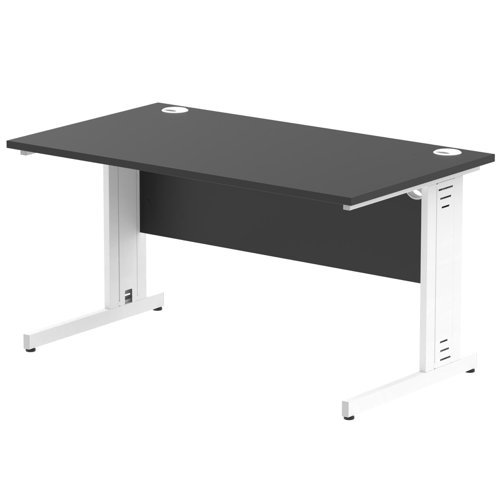 Impulse 1400 x 800mm Straight Office Desk Black Top White Cable Managed Leg
