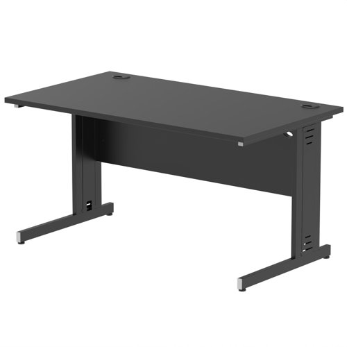 Impulse 1400 x 800mm Straight Office Desk Black Top Black Cable Managed Leg