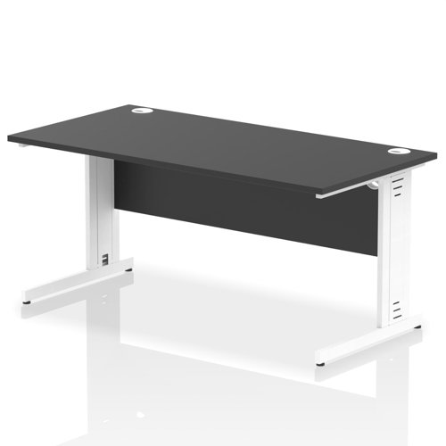 Impulse 1600 x 800mm Straight Office Desk Black Top White Cable Managed Leg