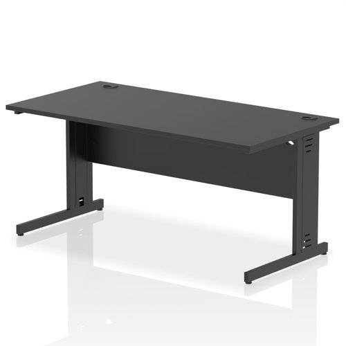 Impulse 1600 x 800mm Straight Office Desk Black Top Black Cable Managed Leg