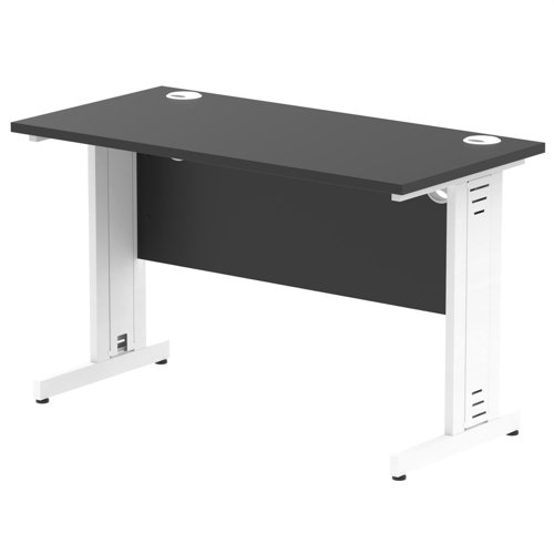 Impulse 1200 x 600mm Straight Office Desk Black Top White Cable Managed Leg