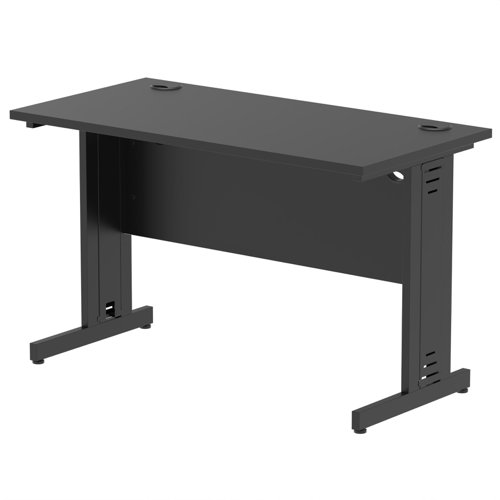 Impulse 1200 x 600mm Straight Office Desk Black Top Black Cable Managed Leg