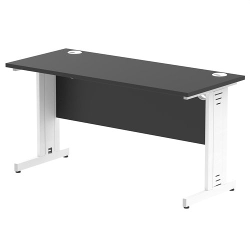 Impulse 1400 x 600mm Straight Office Desk Black Top White Cable Managed Leg