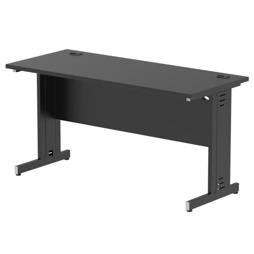 Impulse 1400 x 600mm Straight Office Desk Black Top Black Cable Managed Leg