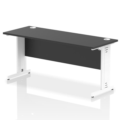 Impulse 1600 x 600mm Straight Office Desk Black Top White Cable Managed Leg
