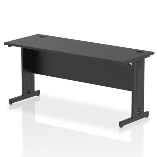 Impulse 1600 x 600mm Straight Office Desk Black Top Black Cable Managed Leg