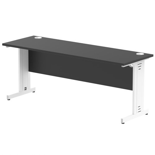 Impulse 1800 x 600mm Straight Office Desk Black Top White Cable Managed Leg