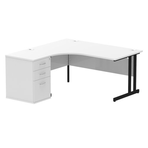 Impulse 1600mm Left Crescent Office Desk White Top Black Cantilever Leg Workstation 600 Deep Desk High Pedestal
