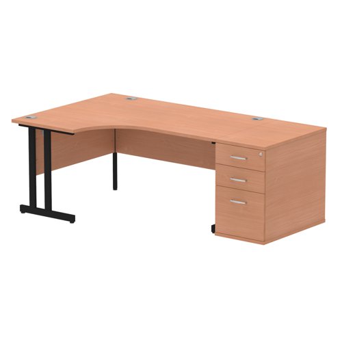 Impulse 1600mm Left Crescent Office Desk Beech Top Black Cantilever Leg Workstation 800 Deep Desk High Pedestal