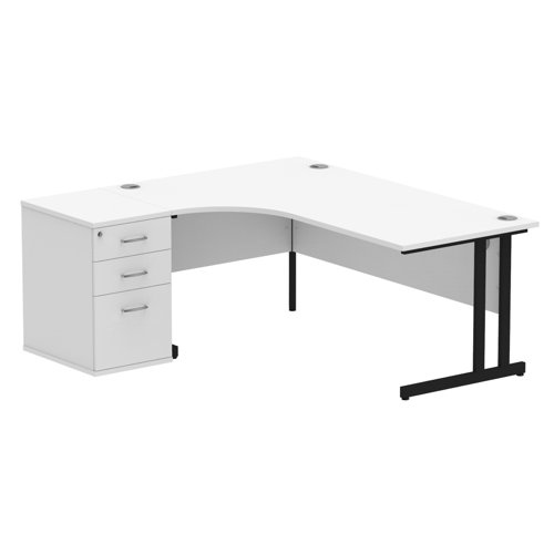 Impulse 1800mm Left Crescent Office Desk White Top Black Cantilever Leg Workstation 600 Deep Desk High Pedestal