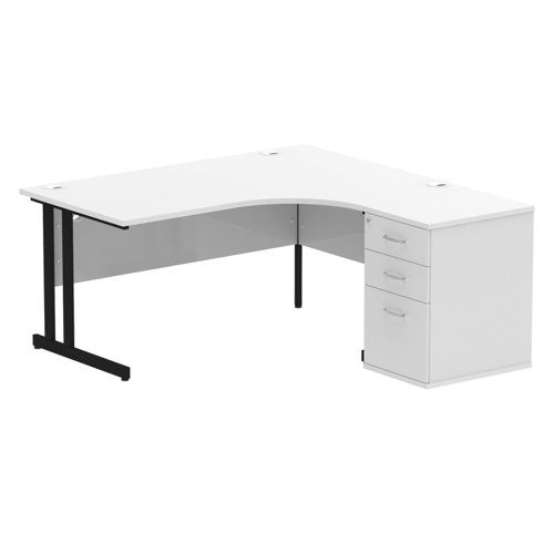 Impulse 1600mm Right Crescent Office Desk White Top Black Cantilever Leg Workstation 600 Deep Desk High Pedestal
