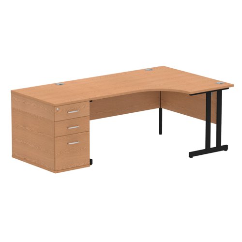 Impulse 1600mm Right Crescent Office Desk Oak Top Black Cantilever Leg Workstation 800 Deep Desk High Pedestal