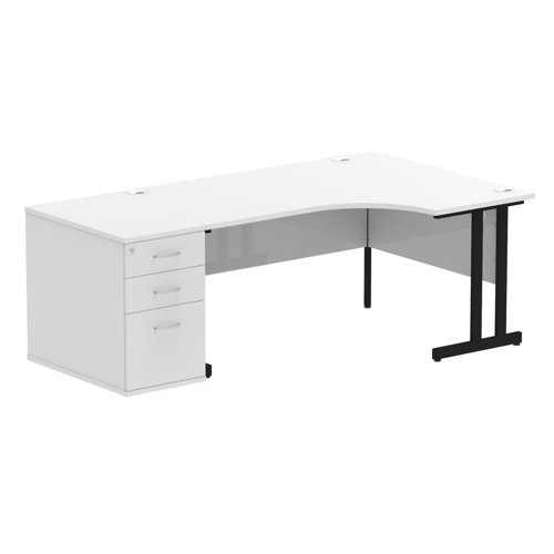 Impulse 1600mm Right Crescent Office Desk White Top Black Cantilever Leg Workstation 800 Deep Desk High Pedestal
