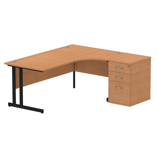 Impulse 1800mm Right Crescent Office Desk Oak Top Black Cantilever Leg Workstation 600 Deep Desk High Pedestal