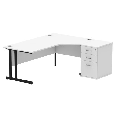 Impulse 1800mm Right Crescent Office Desk White Top Black Cantilever Leg Workstation 600 Deep Desk High Pedestal