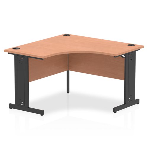 Impulse Corner Office Desk W1200 x D1200 x H730mm Cable Managed Leg Beech Finish Black Frame - I004542 DD