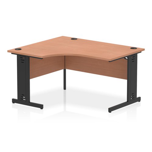 Impulse Left Crescent Office Desk W1400 x D1200 x H730mm Cable Managed Leg Beech Finish Black Frame - I004543 DD