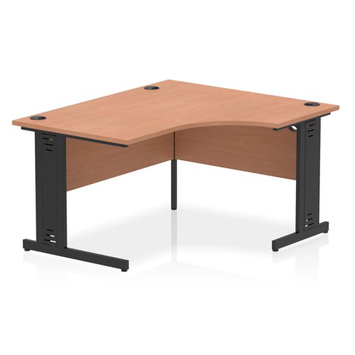 Impulse Right Crescent Office Desk W1400 x D1200 x H730mm Cable Managed Leg Beech Finish Black Frame - I004544 DD