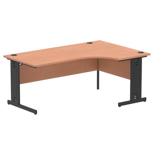 Impulse Right Crescent Office Desk W1800 x D1200 x H730mm Cable Managed Leg Beech Finish Black Frame - I004548