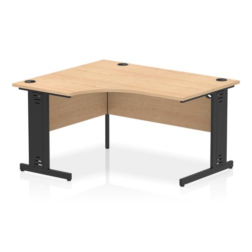 Impulse Left Crescent Office Desk W1400 x D1200 x H730mm Cable Managed Leg Maple Finish Black Frame - I004550 DD