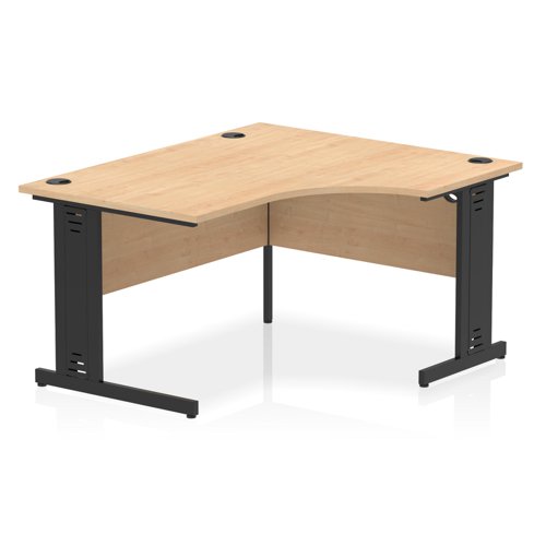 Impulse Right Crescent Office Desk W1400 x D1200 x H730mm Cable Managed Leg Maple Finish Black Frame - I004551