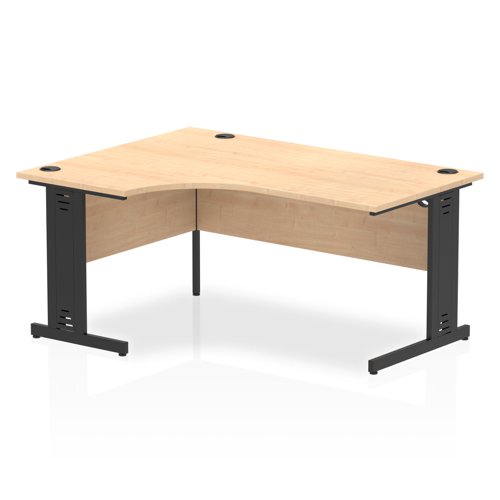 Impulse Left Crescent Office Desk W1600 x D1200 x H730mm Cable Managed Leg Maple Finish Black Frame - I004552 DD