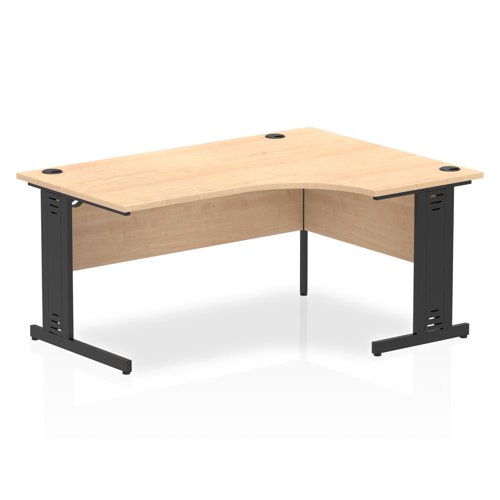 Impulse Right Crescent Office Desk W1600 x D1200 x H730mm Cable Managed Leg Maple Finish Black Frame - I004553 DD