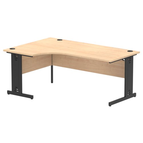 Impulse Left Crescent Office Desk W1800 x D1200 x H730mm Cable Managed Leg Maple Finish Black Frame - I004554 DD