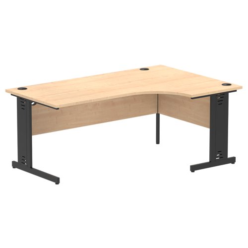 Impulse Right Crescent Office Desk W1800 x D1200 x H730mm Cable Managed Leg Maple Finish Black Frame - I004555