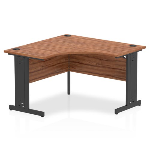 Impulse Corner Office Desk W1200 x D1200 x H730mm Cable Managed Leg Walnut Finish Black Frame - I004556 DD