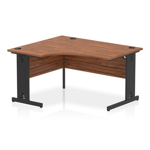 Impulse Left Crescent Office Desk W1400 x D1200 x H730mm Cable Managed Leg Walnut Finish Black Frame - I004557