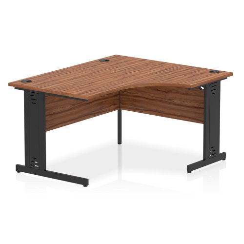 Impulse Right Crescent Office Desk W1400 x D1200 x H730mm Cable Managed Leg Walnut Finish Black Frame - I004558