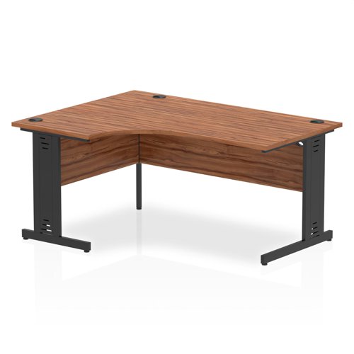 Impulse Left Crescent Office Desk W1600 x D1200 x H730mm Cable Managed Leg Walnut Finish Black Frame - I004559 DD