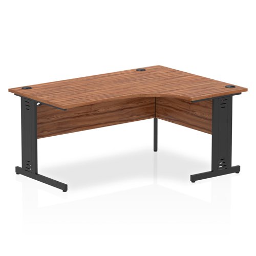 Impulse Right Crescent Office Desk W1600 x D1200 x H730mm Cable Managed Leg Walnut Finish Black Frame - I004560