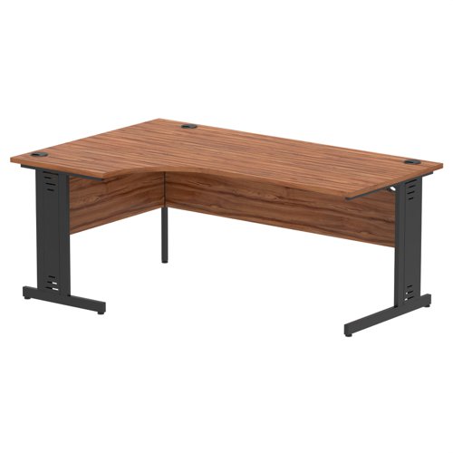 Impulse Left Crescent Office Desk W1800 x D1200 x H730mm Cable Managed Leg Walnut Finish Black Frame - I004561 DD