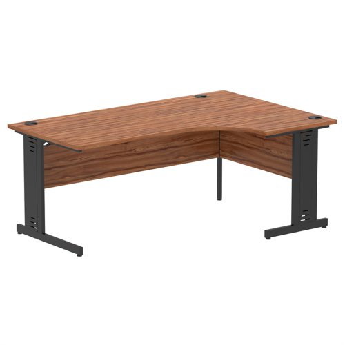 Impulse Right Crescent Office Desk W1800 x D1200 x H730mm Cable Managed Leg Walnut Finish Black Frame - I004562 DD