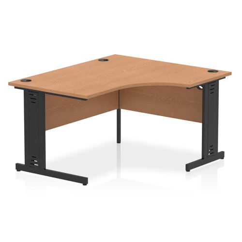 Impulse Right Crescent Office Desk W1400 x D1200 x H730mm Cable Managed Leg Oak Finish Black Frame - I004565 DD