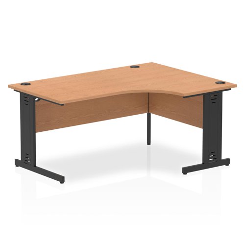 Impulse Right Crescent Office Desk W1600 x D1200 x H730mm Cable Managed Leg Oak Finish Black Frame - I004567