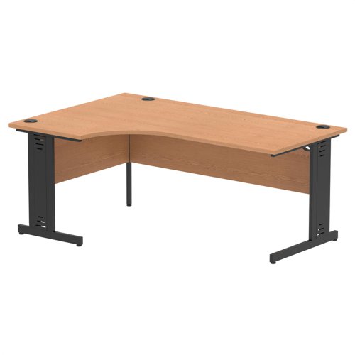 Impulse Left Crescent Office Desk W1800 x D1200 x H730mm Cable Managed Leg Oak Finish Black Frame - I004568